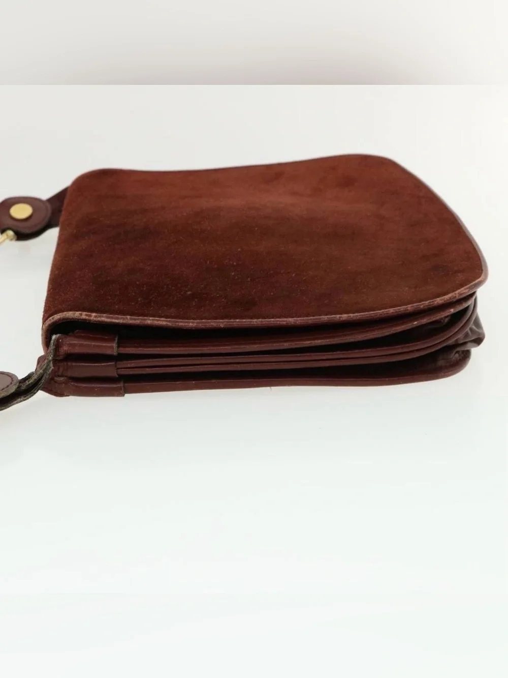 CARTIER Shoulder Bag Suede Leather Wine Red Auth 35725